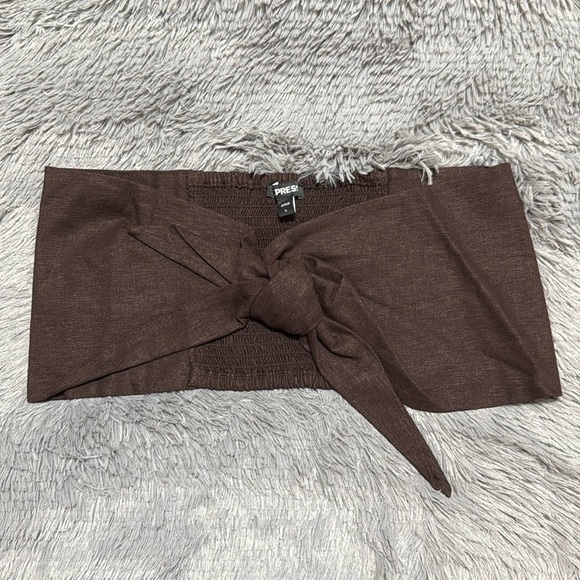 Express Other - Express Linen Blend Tie Front Bandeau Top